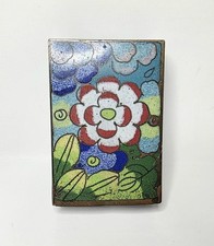 Brass Enameled Chinese Cloisonne Flower Match Box Holder 2 Sided Antique