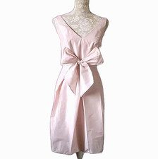 Cocktail Dress Blush Pink Vera Wang size 8 V Neck Cowl Back Big Bow Tie Waist