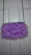 BNWOT Ostrich Feathers Purple Everning Party Clutch Bag Handbag 