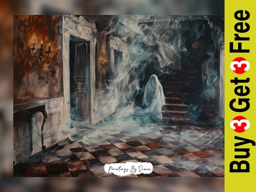 Haunting ghostly hallway - ghostly, 5"x7"