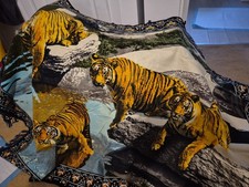Vintage Tiger Wall hanging - Large fringed tapestry wall art