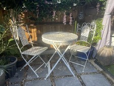 Cream Cast & Wrought Iron French Style Garden Bistro Set Folding Chairs & Table