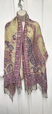 Vibrant Paisley Pashmina Shawl Scarf Wrap Reversible Fringed Boho Hippie 28x70