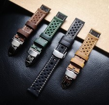 24mm Leather Perforated Watch Strap Deployment Clasp + Tools