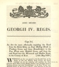 Antique Act of Parliament Road Brick Kilns East Malling Heath Kent 1829 politics