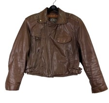 Vintage Open Road Collection Mens Brown Leather Motorcycle Jacket  Zip Pockets S