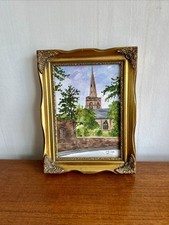  Original Painting - Spondon Church Derbyshire Gold Ornate Frame Signed