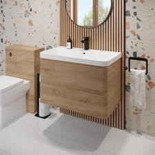 Wood Wall Hung Vanity Unit & Basin - 800mm Modern Bathroom Storage