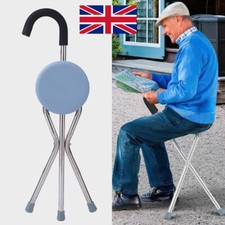 Disability Medical Aid Folding Seat Cane Resting Stool Walking Stick Chair UK