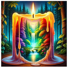 Printed Cross Stitch Kit 11 ct Fantasy Waterfall Forest Candle 36x36cm DIY UK