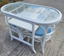 Vintage 1970s Bamboo Space Saver Stow Table Chairs Bistro Dining Set Rattan Cane