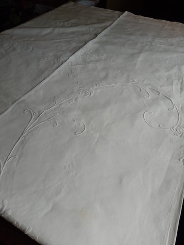 Large vintage linen tablecloth - vintage,