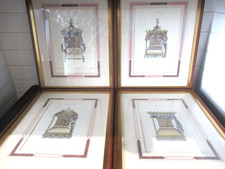 set of 4 framed Thomas Chippendale bed engraving prints 1753 furniture design