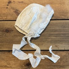 Antique Baby Bonnet Hat Cotton Feather Swan?