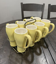 McCoy Pottery Citroramics Yellow 229 Tumbler Set Carrier 8 Coffee Mugs Rare
