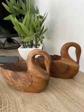 Two Vintage Carved Swans Wooden figures