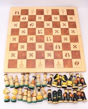 Vintage SEMETEY Russian Souvenir Hand Made Traditional Wooden CHESS SET - W36
