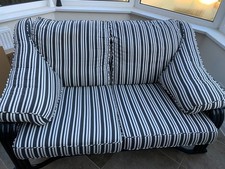 Angraves of Leicester Cane/ Bamboo Conservatory Sofa with Black/ White Cushions