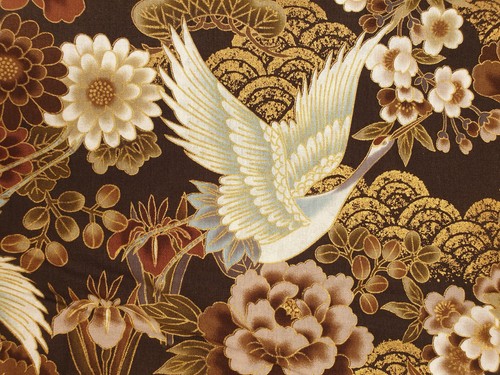 Japanese crane floral fabric - japanese,