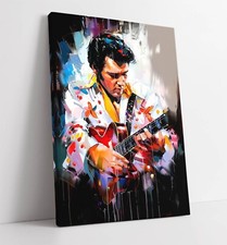 COOL SPLASH PORTRAIT OF ELVIS PLAYING GUITAR CANVAS WALL ART PICTURE PRINT
