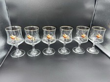 6 x Vintage Demu Flying Pheasant Stemmed Beer Cider Juice Water Glasses Gold Rim