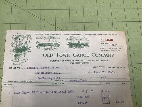 1941 letterhead old town - 1941, canoe