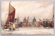 Postcard River Thames Greenwich Naval College Thames Barge Artist GR Hopkins