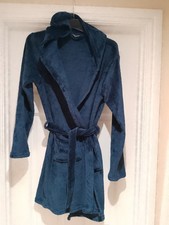 Boys Age 13-14 Navy Blue Hooded Soft Fluffy Dressing Gown Front Tie Pockets