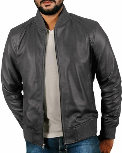 Bomber gray leather jacket - gray,