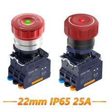 Emergency Stop Switches 22mm Push Button Switch 25A Twist Release LED Red Green