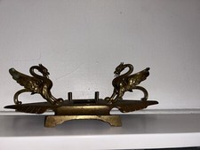 1890 Twin Griffin Figures Ink Pen Stand Made Of Brass