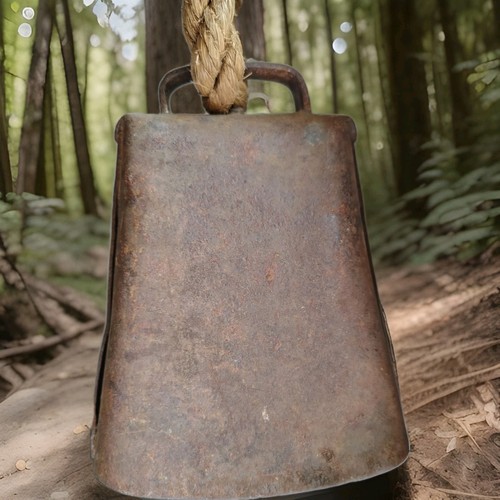 Vintage metal cow bell - metal, rope