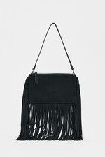 ZARA Black Suede Fringed Western Cowboy Mini Crossbody Shoulder Bag Handbag NEW