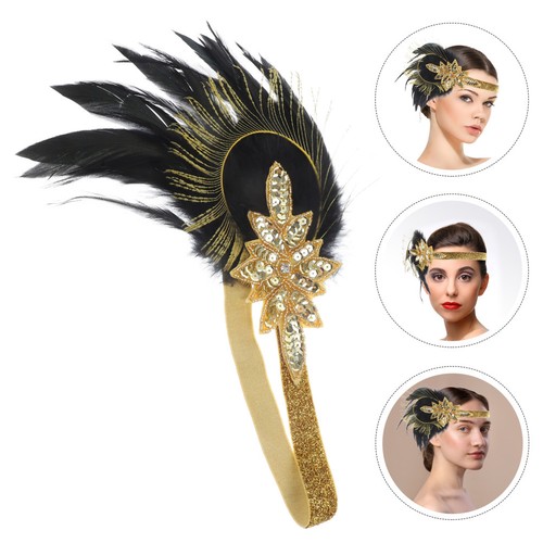 Black beaded flapper headband - black,