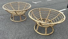 Pair Vintage Large Papasan Chairs Rattan Bamboo Boho Bohemian 1970s Lounge Set