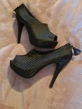 Love Label Woven Peep Toe Hidden Platform Zip Back Shoes Black Size 5 NEW