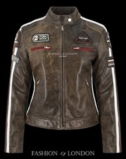 SIZMA Ladies Leather Jacket Dirty Brown Cracker Vintage Retro Biker Style Jacket