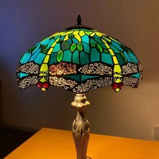 Dragonfly style Tiffany Table Lamp Green & Yellow Creative Art 16" Shade Decor