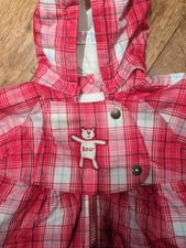 M&S Baby Snow/Pram Suit 6-12 Months Red Check Removable Hood Long Zip Preowned