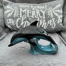 Large Poole Pottery Dolphin - Blue/Black - Size Height 19cm - Length 28cm