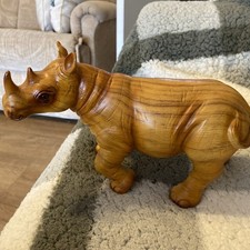 Vintage Carved Wooden rhinoceros Figurine / Animal Collectible / Ornament