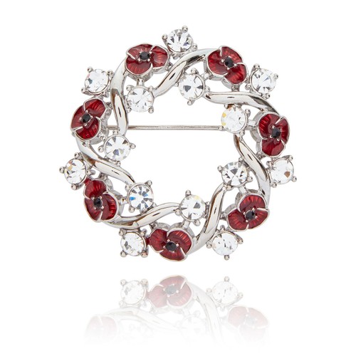 Brooch red flower - -, ribbons