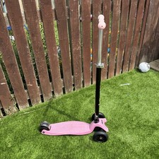 Micro Scooter Pink 3 Wheeled With Adjustable Handlebar Dual Rear Wheels