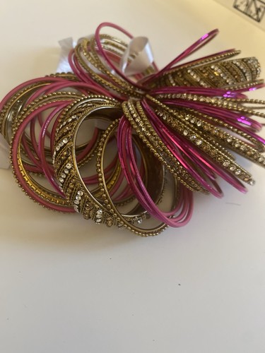 Pink and gold bracelets - pink,