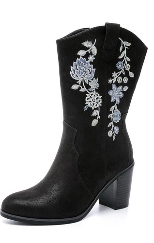 Women black suede western - black,