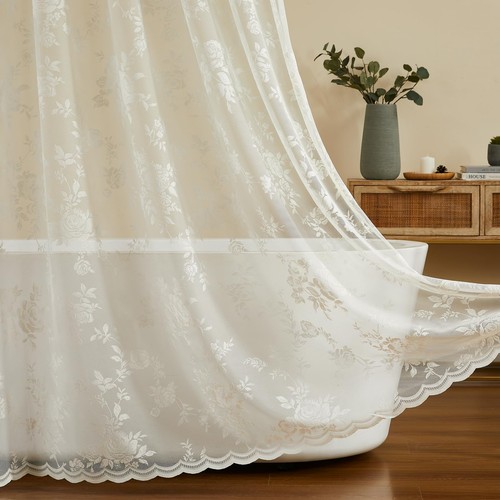 Ivory lace shower curtain - ivory,