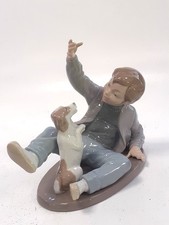 Nao Lladro Figurine Boy with Dog Porcelain Ornament 278 Spain Glazed Collectible