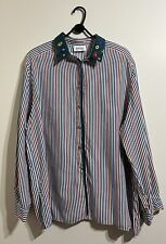 Vintage EUGEN KLEIN Women's Stripe Long Sleeve Top (Size UK 18) -100% Viscose