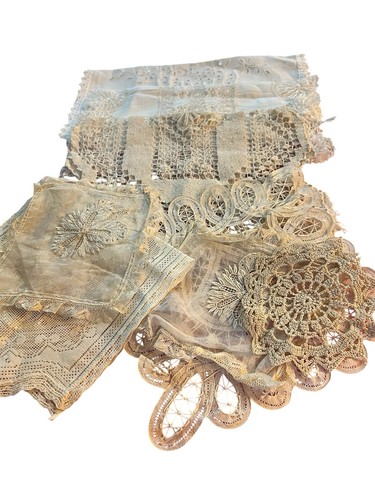 Vintage lace dollies table - lace,