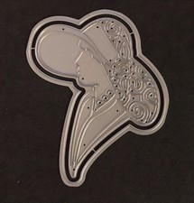 Woman lady profile big hat swirls Georgina Tattered Lace metal cutting craft die